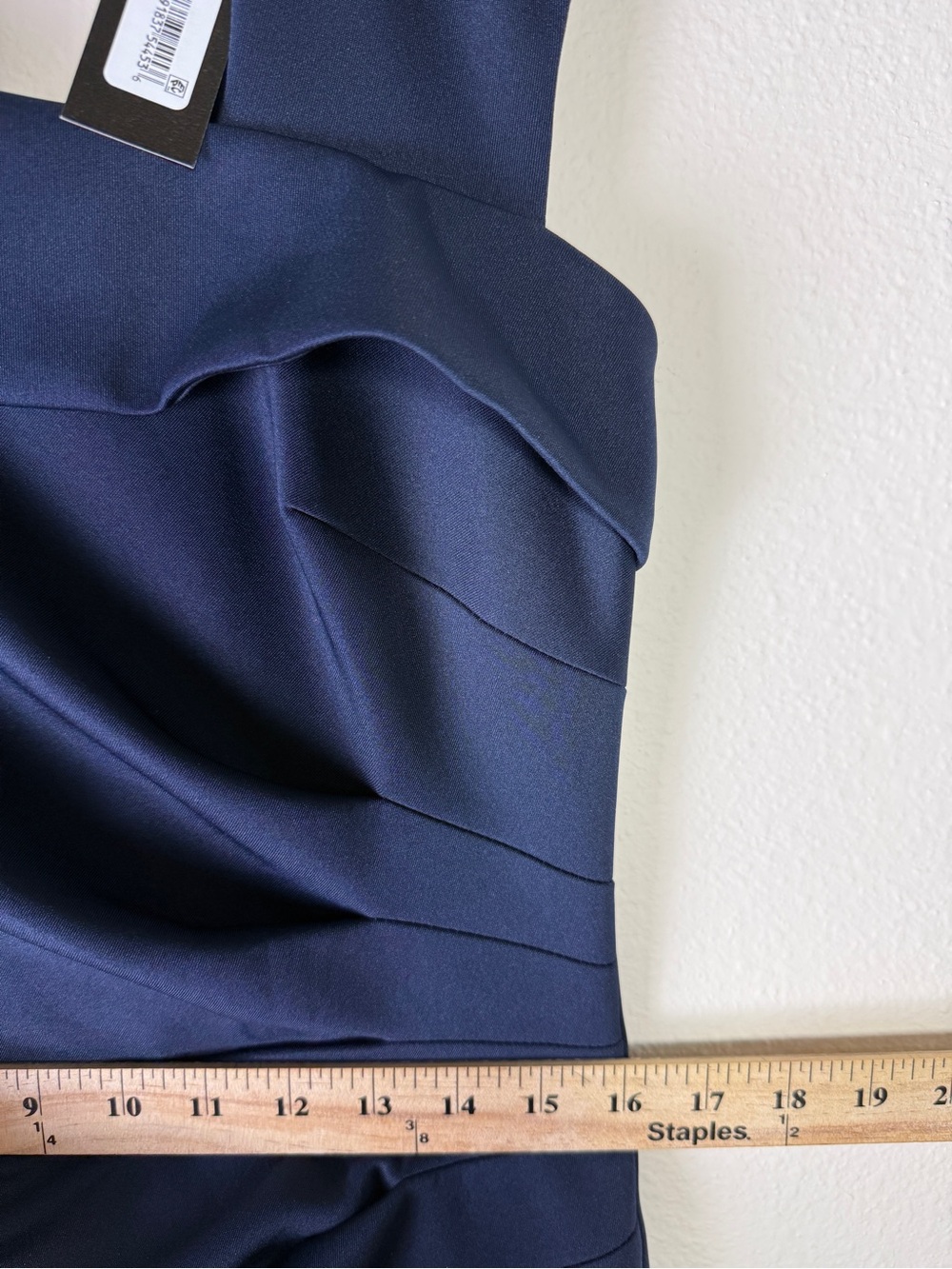XSCAPE Navy Blue Ruched Maxi Dress 14 NWT Formal Evening Wedding Guest Gown - Picture 11 of 13